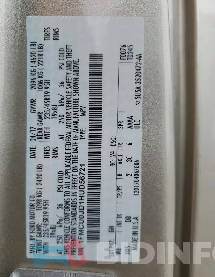 1FMCU0JD1HUD56721 Photo# 12