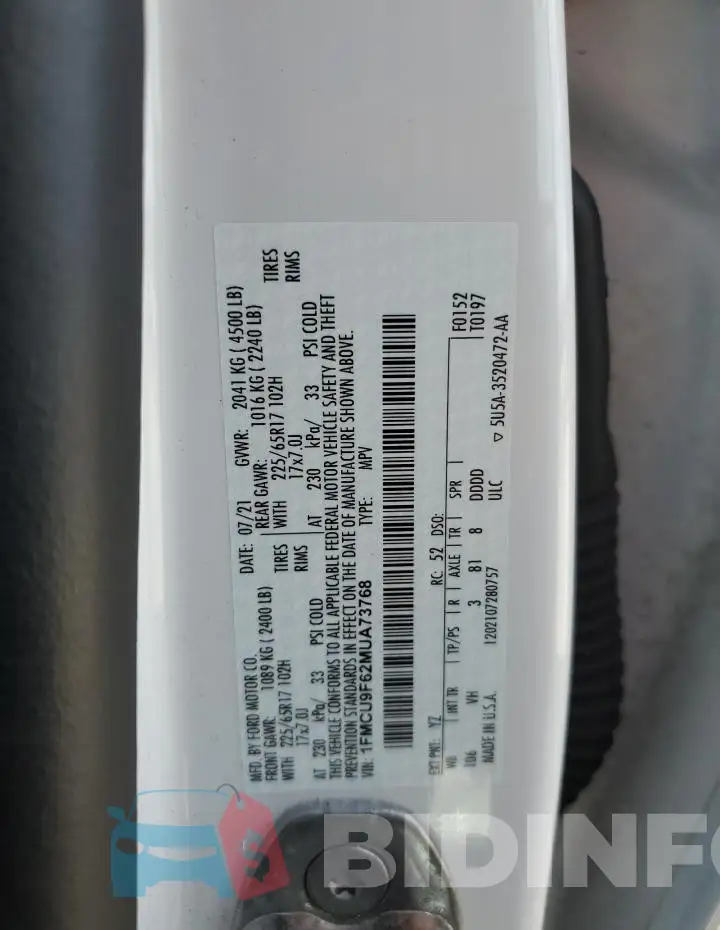 1FMCU9F62MUA73768 Photo# 13