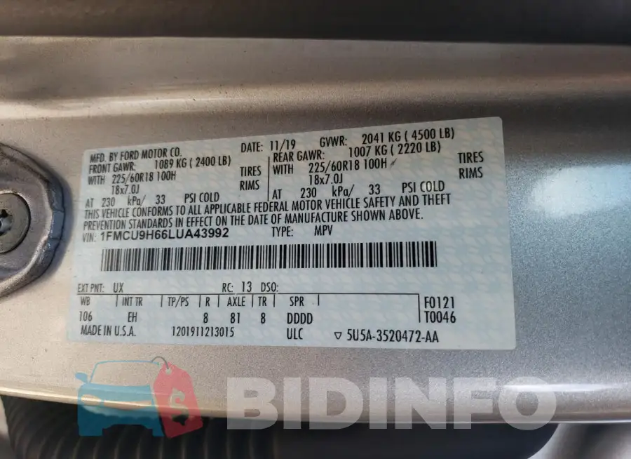 1FMCU9H66LUA43992 Photo# 14