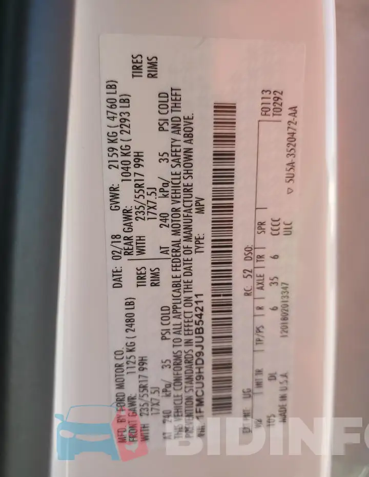 1FMCU9HD9JUB54211 Photo# 13