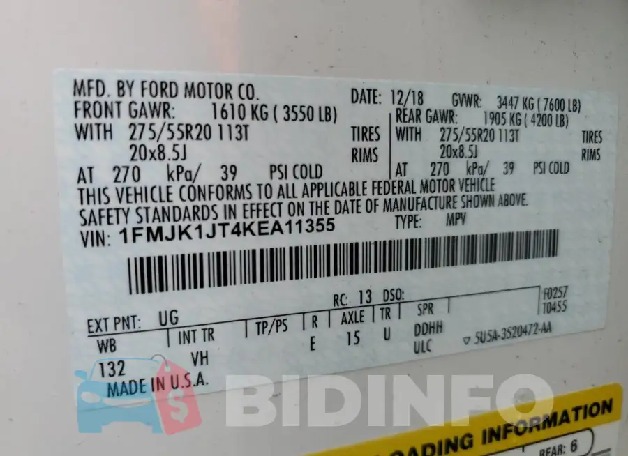 1FMJK1JT4KEA11355 Photo# 13