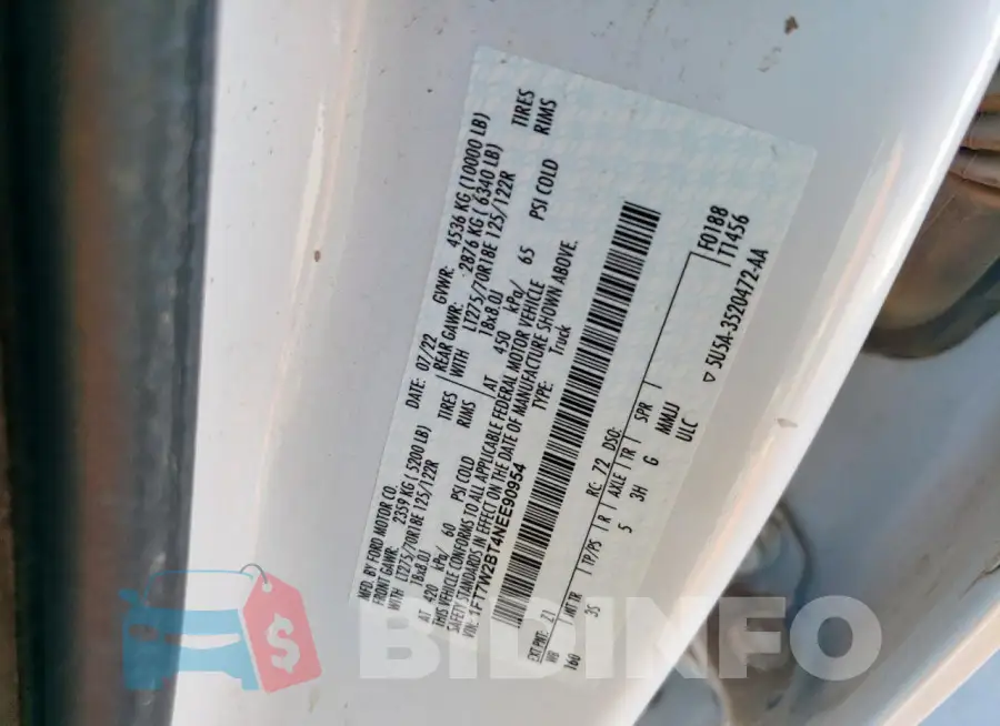 1FT7W2BT4NEE90954 Photo# 12