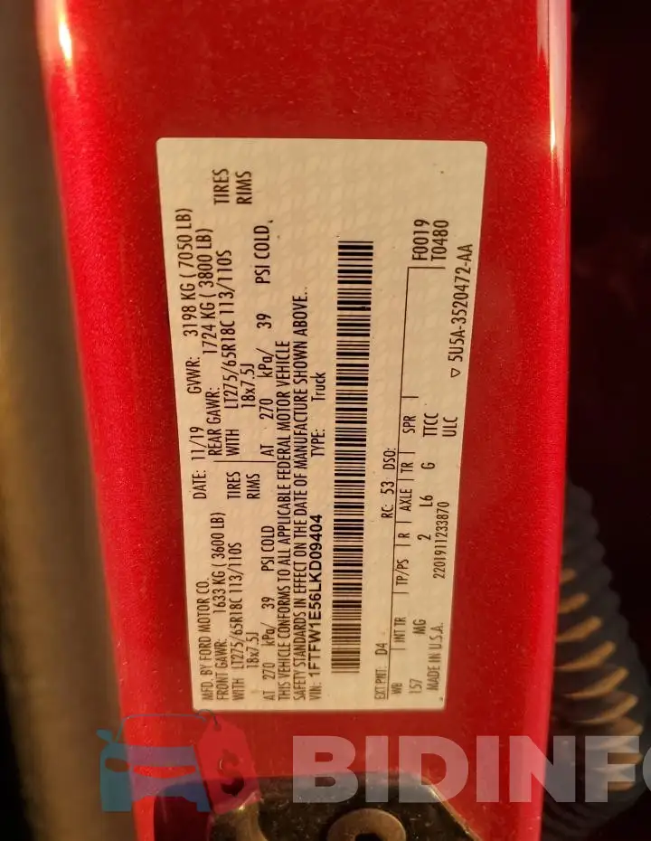 1FTFW1E56LKD09404 Photo# 12