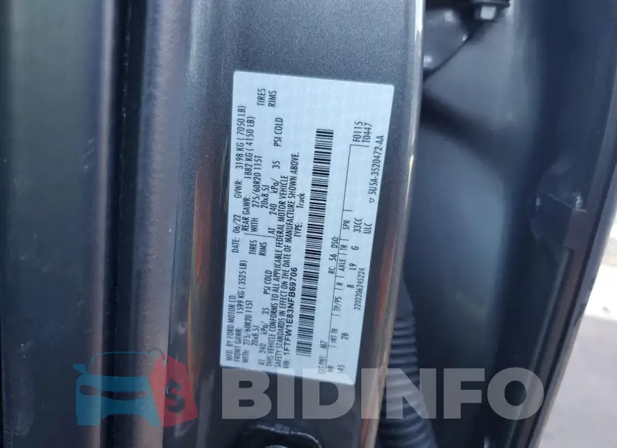 1FTFW1E83NFB69706 Photo# 12