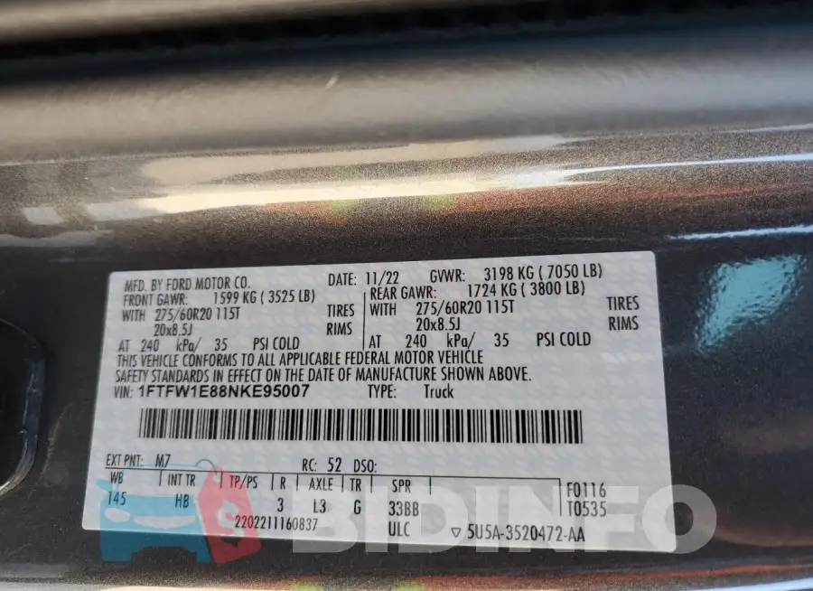 1FTFW1E88NKE95007 Photo# 12