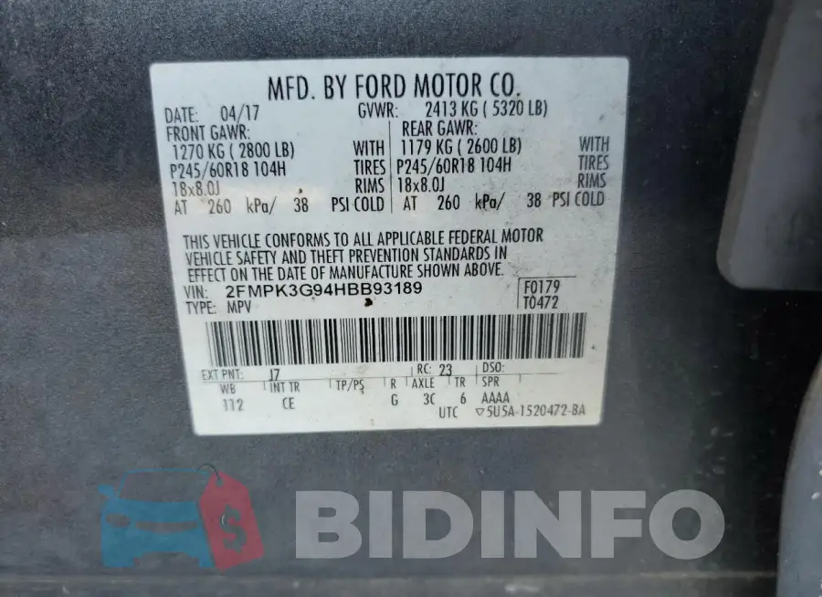 2FMPK3G94HBB93189 Photo# 13