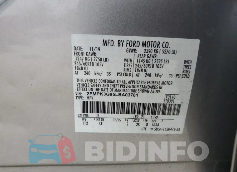 2FMPK3G95LBA03781 Photo# 13