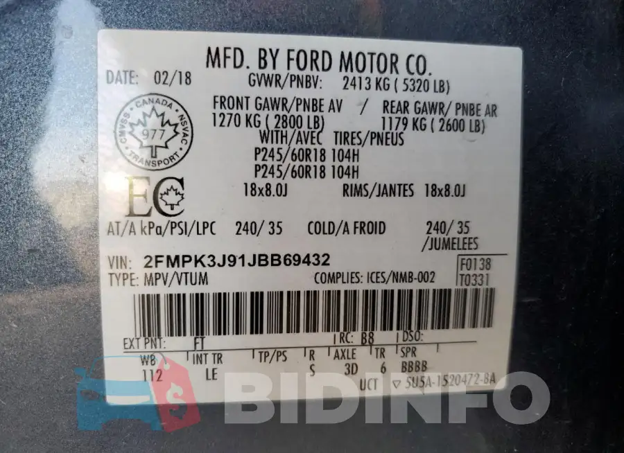 2FMPK3J91JBB69432 Photo# 14