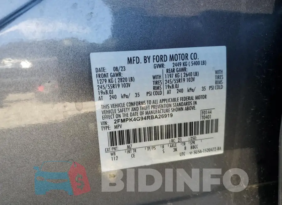 2FMPK4G94RBA26919 Photo# 14