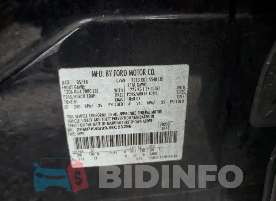 2FMPK4G99JBC23296 Photo# 13