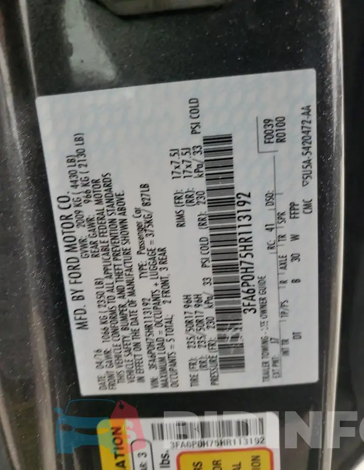 3FA6P0H75HR113192 Photo# 12