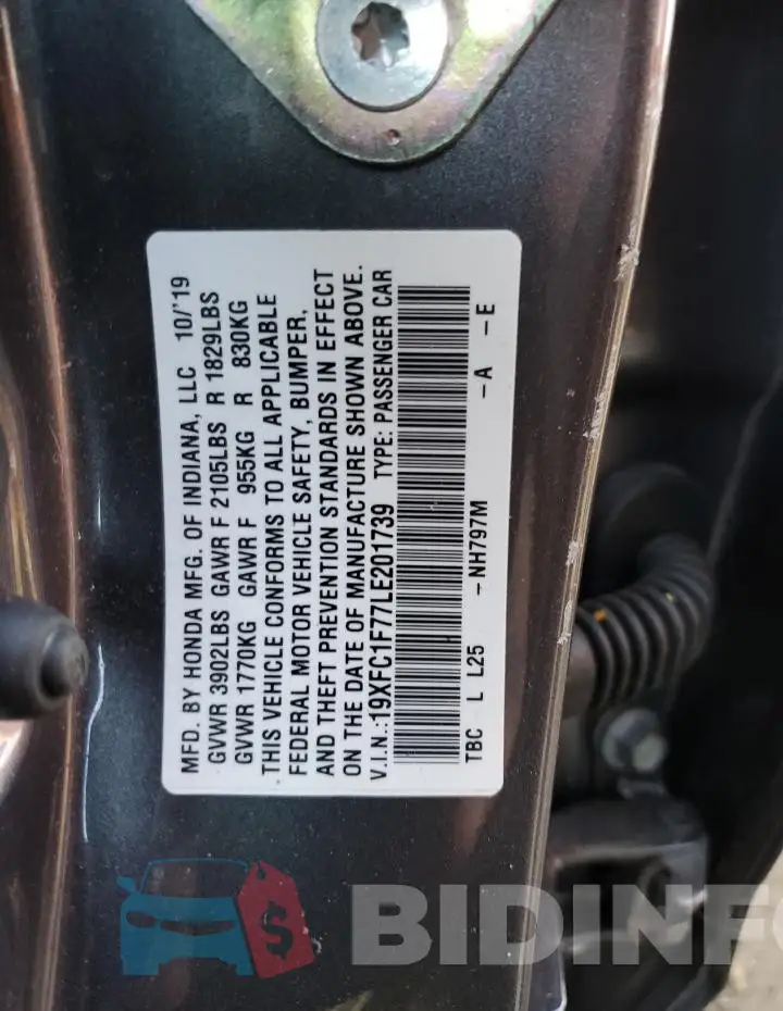 19XFC1F77LE201739 Photo# 12
