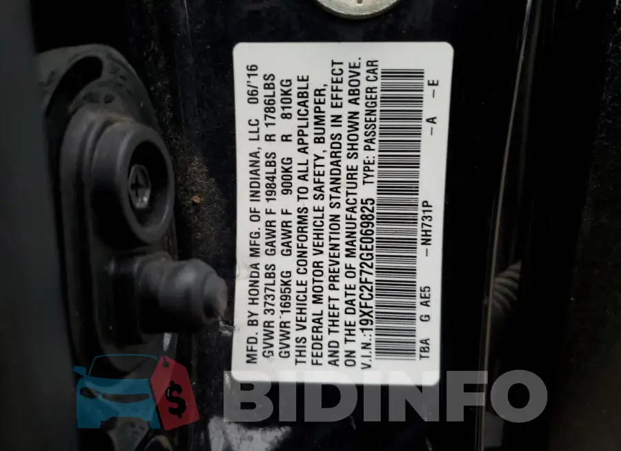 19XFC2F72GE069825 Photo# 12