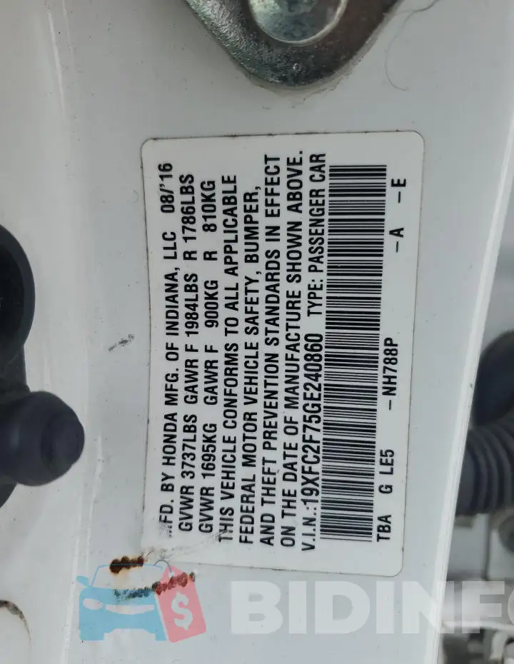 19XFC2F75GE240860 Photo# 12