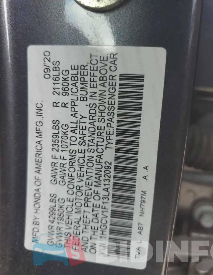 1HGCV1F13LA132092 Photo# 12