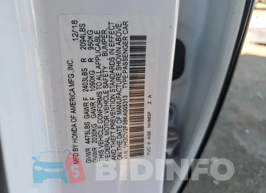 1HGCV2F38KA005313 Photo# 12
