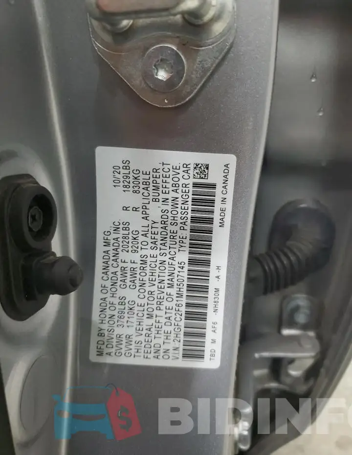 2HGFC2F61MH507145 Photo# 13