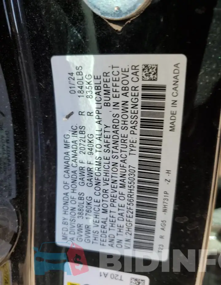 2HGFE2F56RH550307 Photo# 12