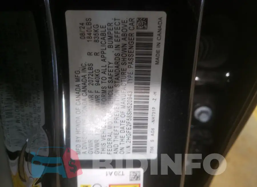 2HGFE2F58SH520943 Photo# 12
