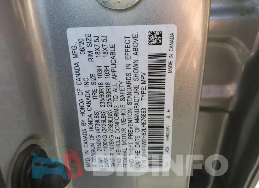 2HKRW2H52LH676863 Photo# 13