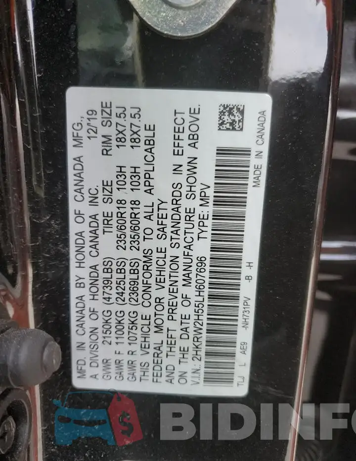 2HKRW2H55LH607696 Photo# 12