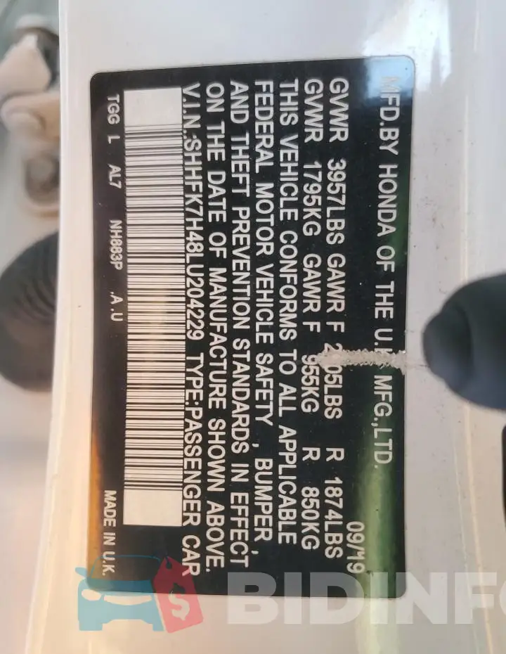 SHHFK7H48LU204229 Photo# 13
