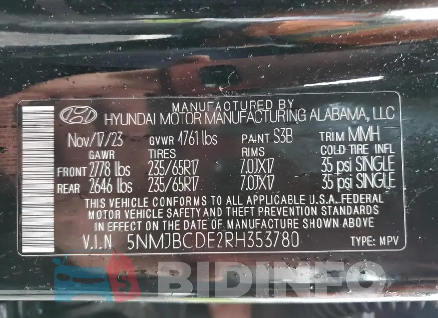 5NMJBCDE2RH353780 Photo# 13