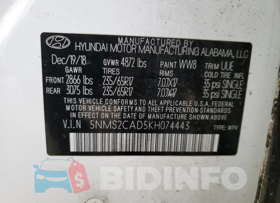 5NMS2CAD5KH074443 Photo# 13