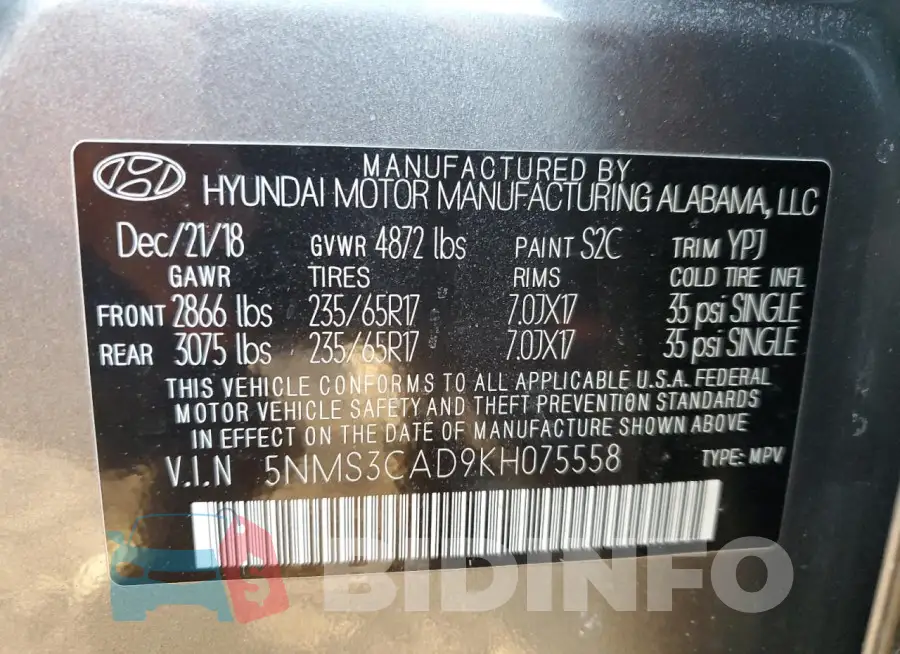 5NMS3CAD9KH075558 Photo# 13