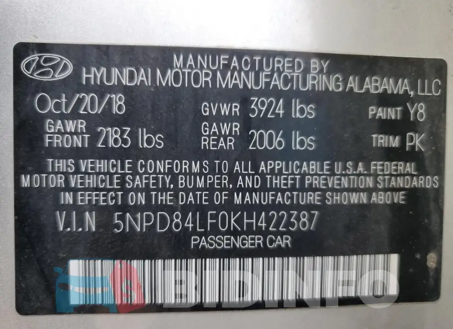 5NPD84LF0KH422387 Photo# 12
