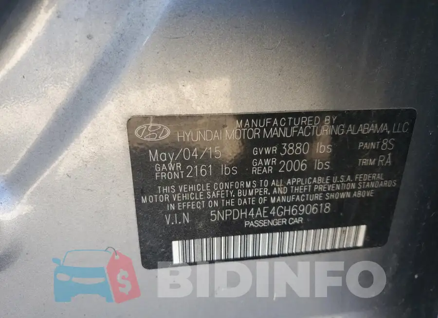 5NPDH4AE4GH690618 Photo# 12