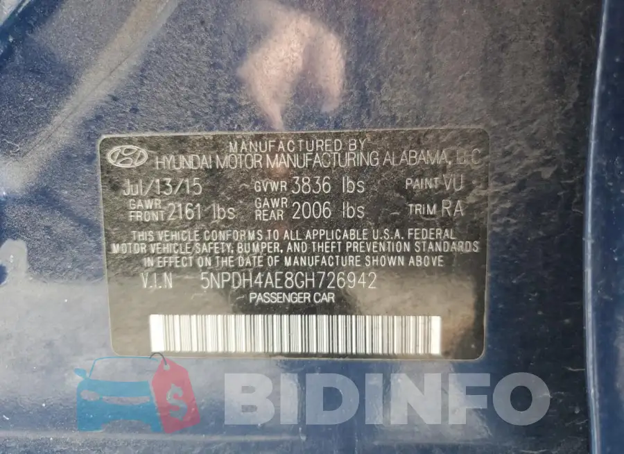 5NPDH4AE8GH726942 Photo# 12