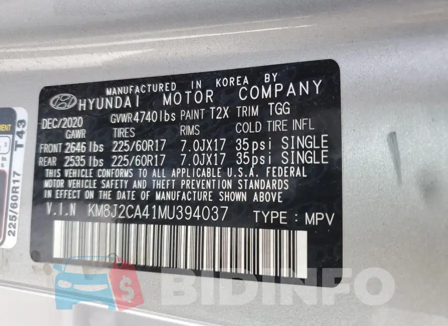 KM8J2CA41MU394037 Photo# 13