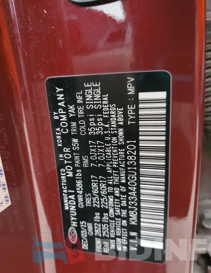 KM8J33A40GU138201 Photo# 13