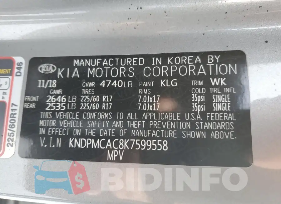 KNDPMCAC8K7599558 Photo# 12