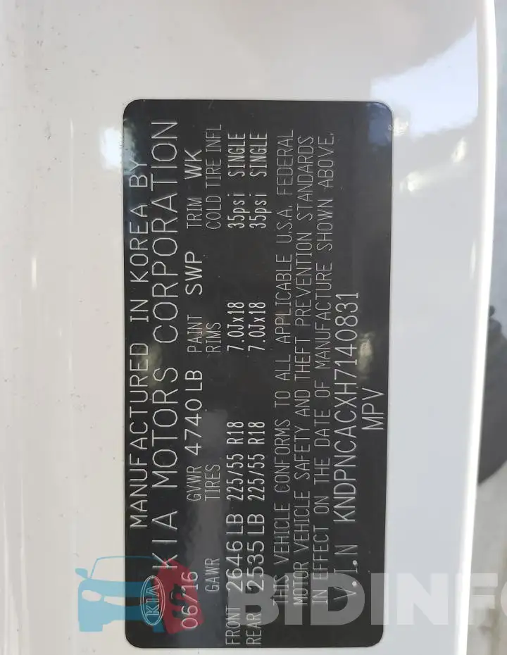 KNDPNCACXH7140831 Photo# 13