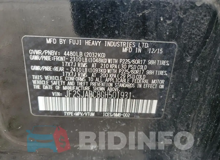JF2SJABC8GH501931 Photo# 13