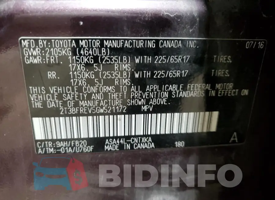 2T3BFREV5GW521172 Photo# 14