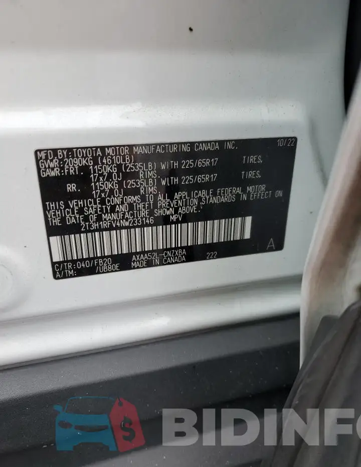 2T3H1RFV4NW233146 Photo# 13