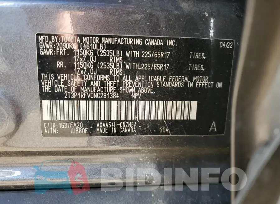 2T3P1RFV0NC281384 Photo# 13