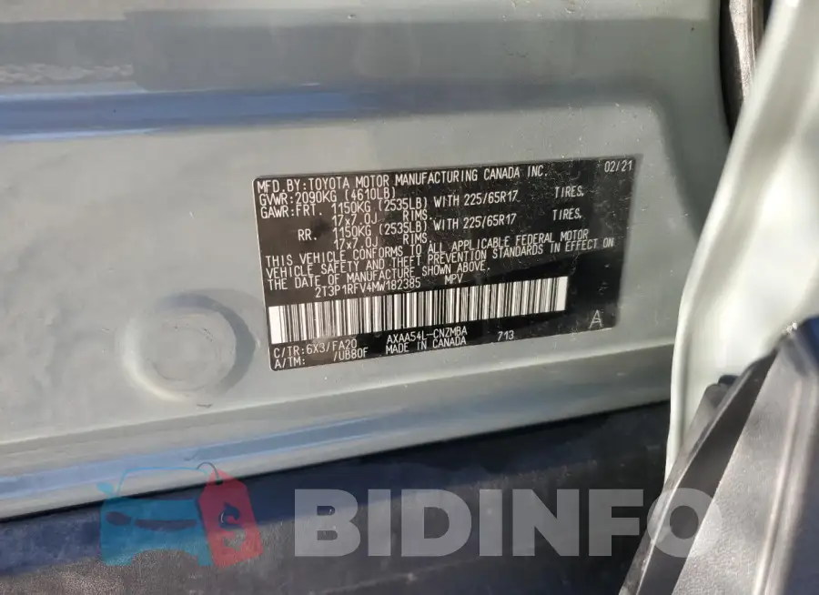 2T3P1RFV4MW182385 Photo# 14
