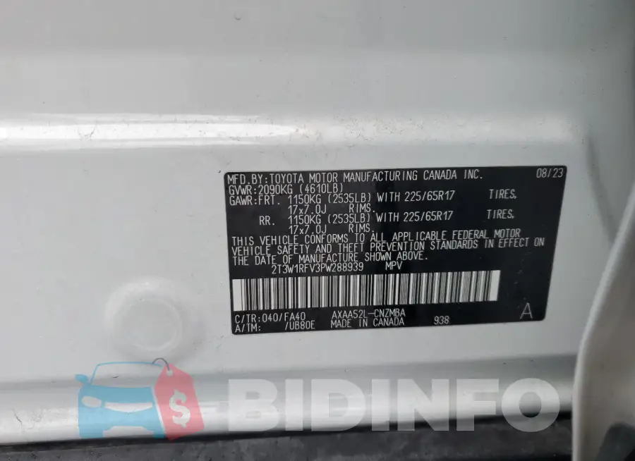 2T3W1RFV3PW288939 Photo# 14