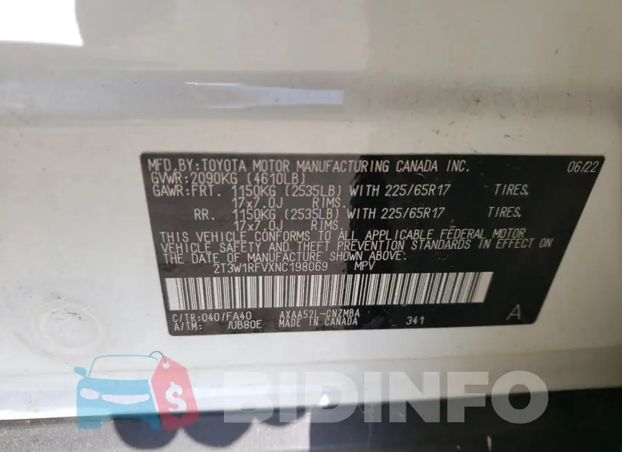 2T3W1RFVXNC198069 Photo# 12