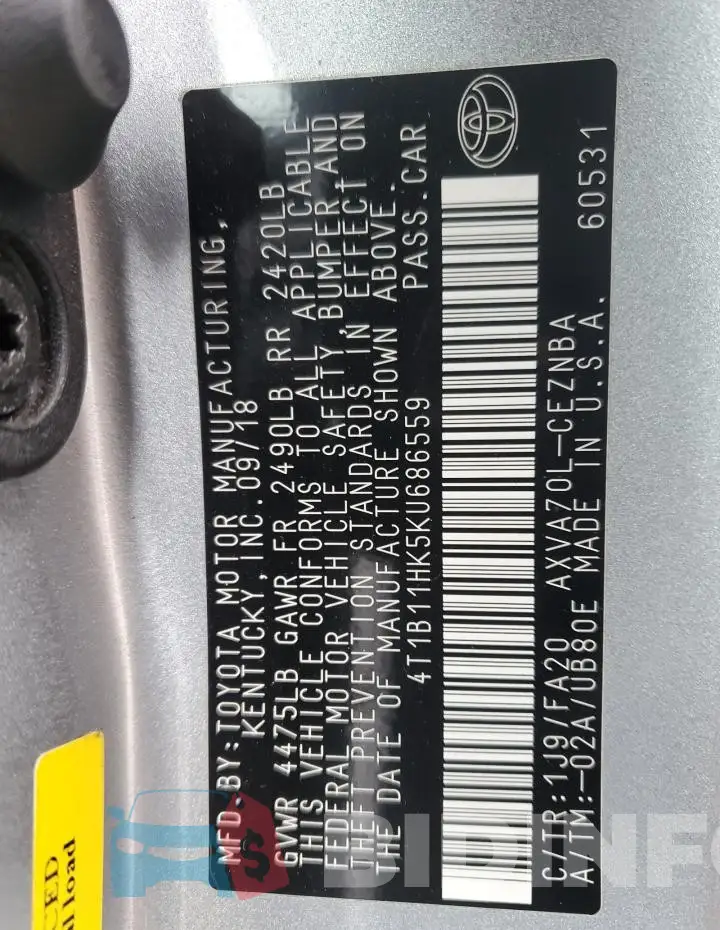 4T1B11HK5KU686559 Photo# 13