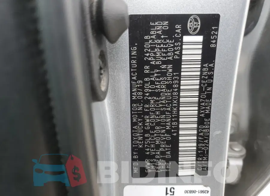 4T1B11HKXKU848931 Photo# 12