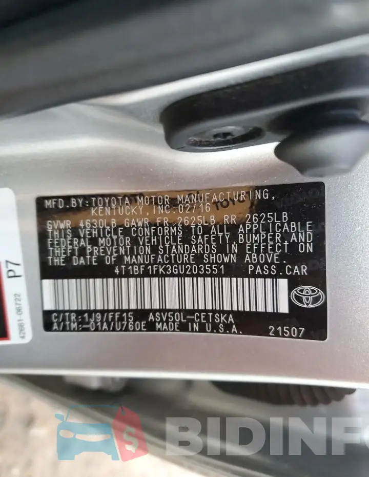 4T1BF1FK3GU203551 Photo# 12