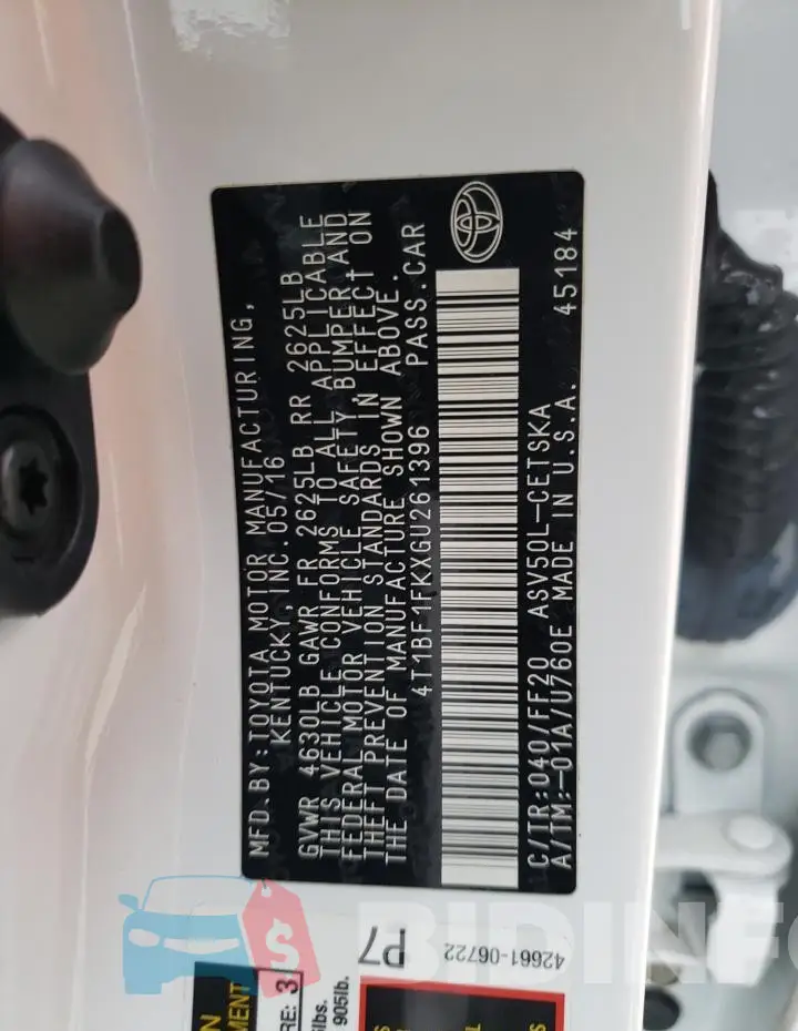 4T1BF1FKXGU261396 Photo# 12