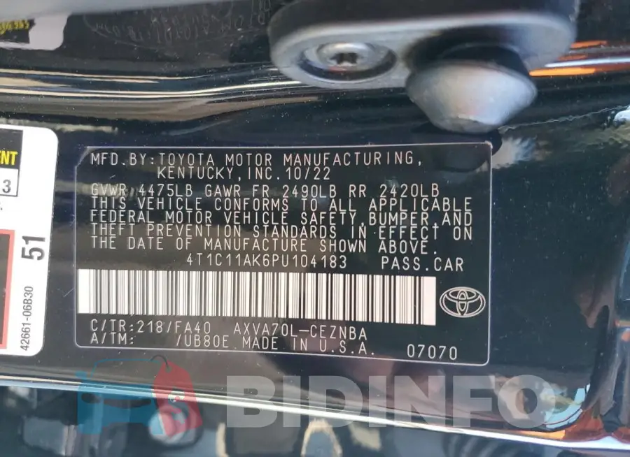 4T1C11AK6PU104183 Photo# 12