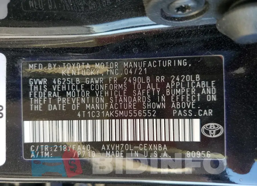 4T1C31AK5MU556552 Photo# 12