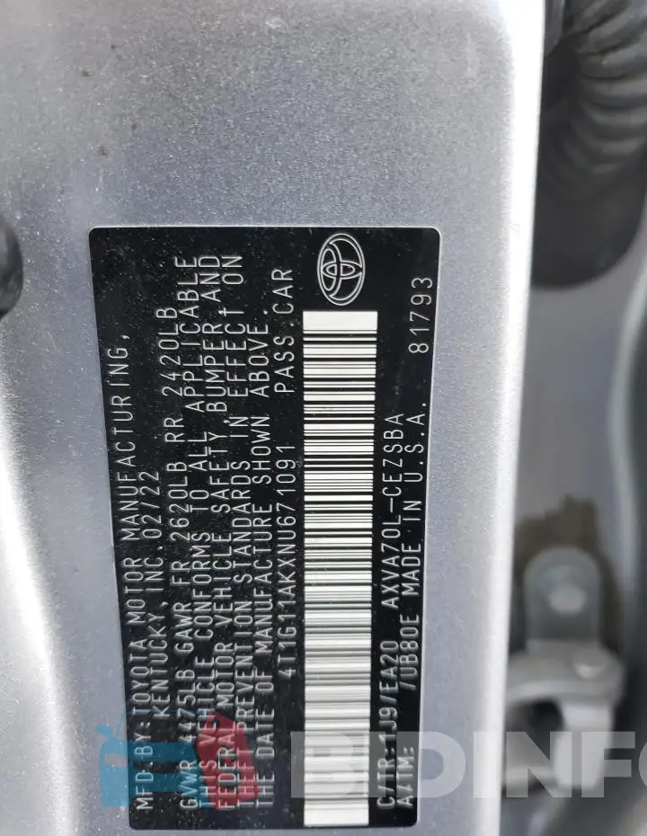 4T1G11AKXNU671091 Photo# 12